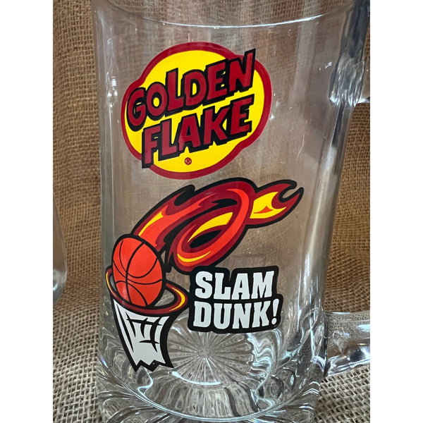 Bundle of 2 Vintage Golden Flake Glass Tumbler Mugs 20 fl oz Slam Dunk