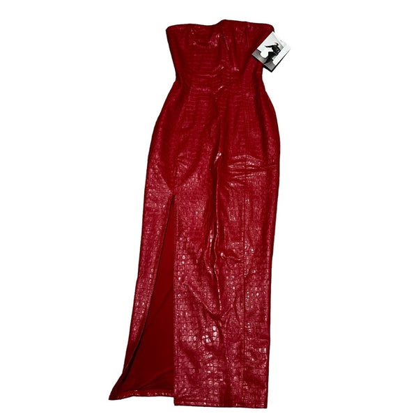 Naked Wardrobe NWT The Crocodile Chic Strapless Faux Leather Midi Dress Sz S Womens Red Strapless Bodycon
