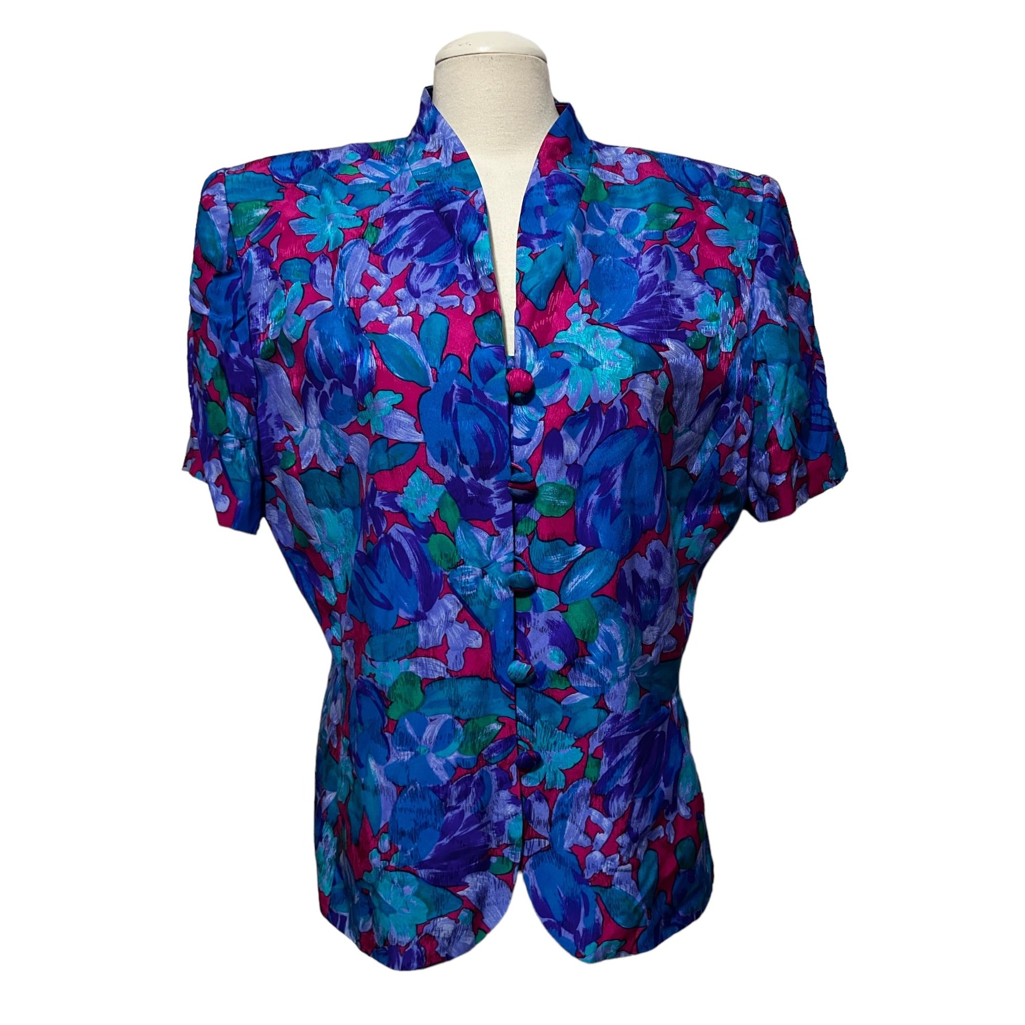 Vintage Adrianna Papell Floral Silk Floral Button Down Blouse Sz 16 (XL) Womens Plus Colorful