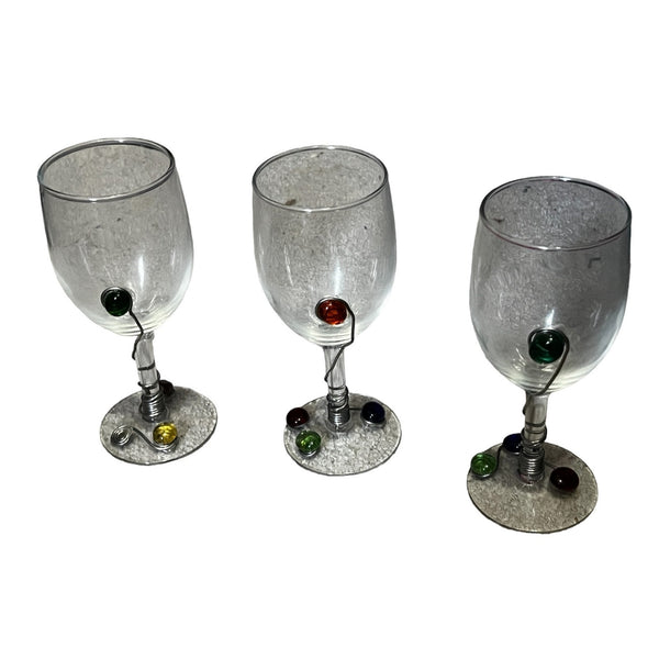 Retro 6 Piece Wine and Snack Serving Set Glass with Jeweled Art Deco Embellished with Wire & Glass Jewels