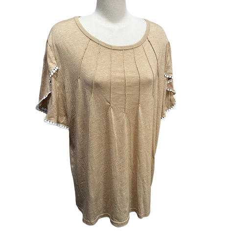 BloomChic NWT Casual Pleated Bust Lace Trim Short Sleeve Round Neck Shirt Sz 18/20 (2XL) Womens Beige