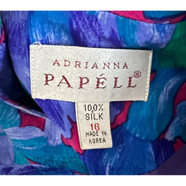 Vintage Adrianna Papell Floral Silk Floral Button Down Blouse Sz 16 (XL) Womens Plus Colorful