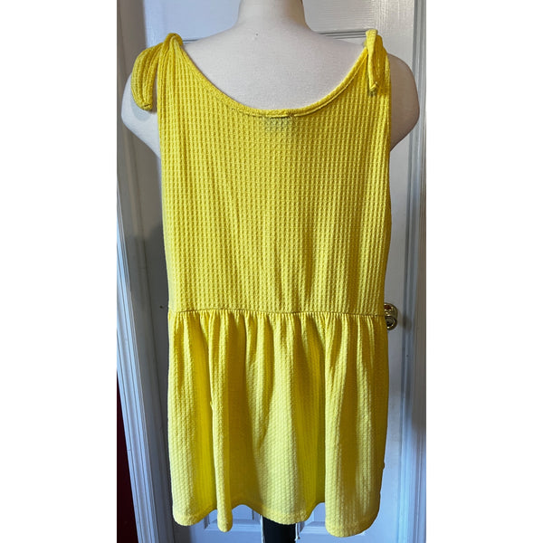 Vintage Spin USA Tank Top Sz 1XL Womens Yellow Plus Size Blouse Oversized Tie Shoulder Boho