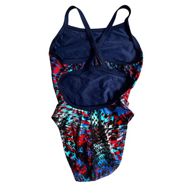 Speedo One Piece Swimsuit Sz 26 (XS) Womens Red Blue Abstract