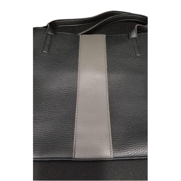 Vince Camuto Handbag Tote Black Leather Grey Stripe
