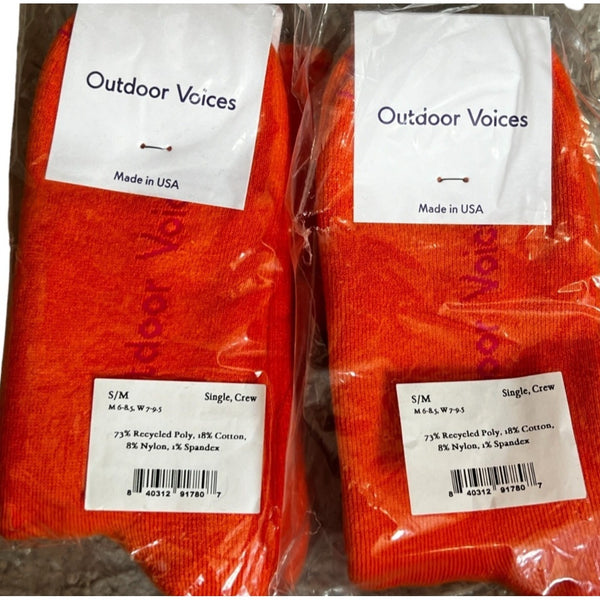 New Outdoor Voices Comfort Plush Crew Socks Bundle 2 Pairs Orange