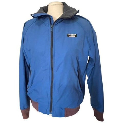 Vintage LL Bean Blue Bomber Jacket Sz L Waterproof Fleece Lined with Inside Pockets