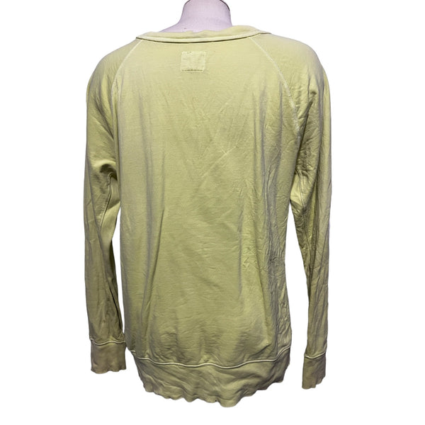 Gap Bright Yellow Cotton Crewneck Sweatshirt Sz Large Womens Long Sleeve Distressed