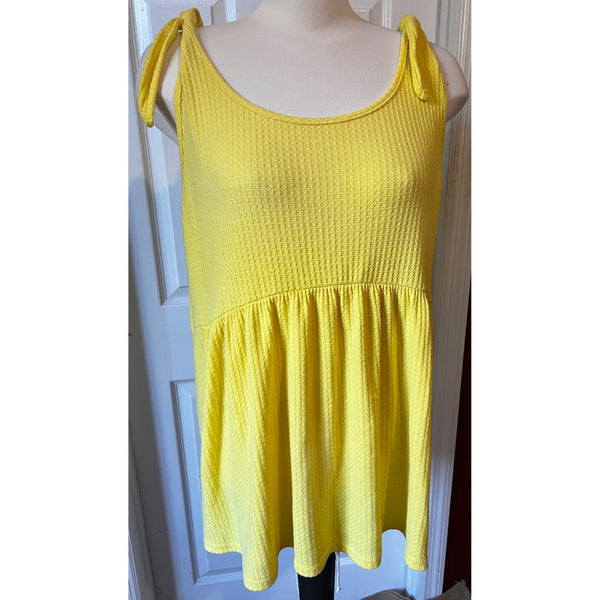 Vintage Spin USA Tank Top Sz 1XL Womens Yellow Plus Size Blouse Oversized Tie Shoulder Boho