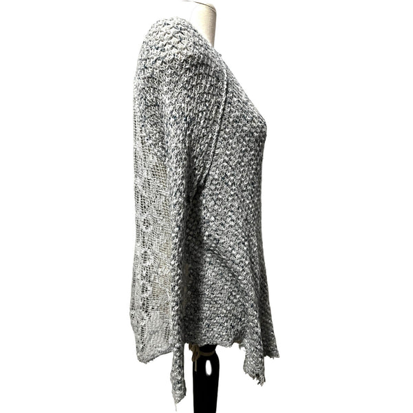 Free People Grey Crochet Knit Tunic Blouse Sz Large Womens Open Knit