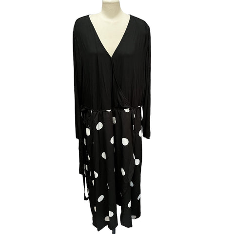 BloomChic NWT Polka Dot Belted Patchwork Wrap Hem Dress Sz 26 (4XL) Womens Black & White Long Sleeve