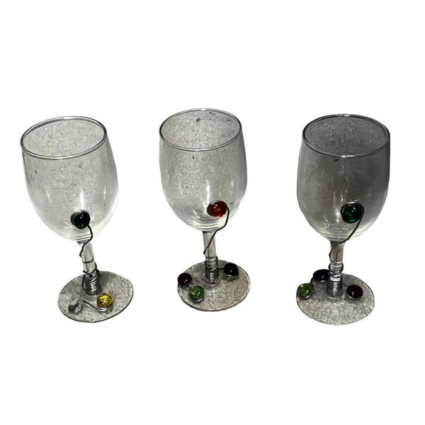 Retro 6 Piece Wine and Snack Serving Set Glass with Jeweled Art Deco Embellished with Wire & Glass Jewels
