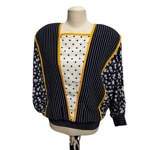 Vintage Jo Hardin Polka Dot Wide Shoulder Blouse Sz 14, Women's Retro Sailor Style Lapel Shirt