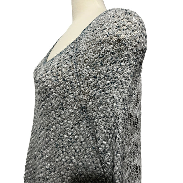 Free People Grey Crochet Knit Tunic Blouse Sz Large Womens Open Knit