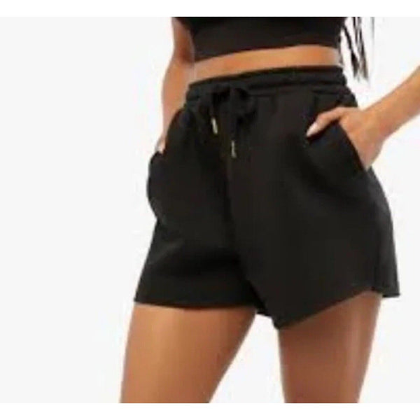WeWoreWhat NWT Pull On Sweat Shorts Sz M Womens Solid Black Pocket Drawstring Waist