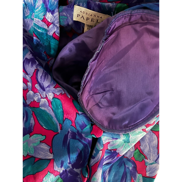 Vintage Adrianna Papell Floral Silk Floral Button Down Blouse Sz 16 (XL) Womens Plus Colorful