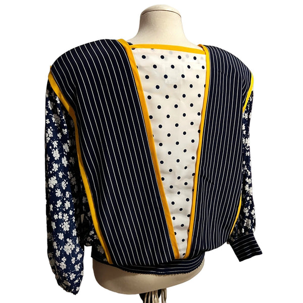 Vintage Jo Hardin Polka Dot Wide Shoulder Blouse Sz 14, Women's Retro Sailor Style Lapel Shirt