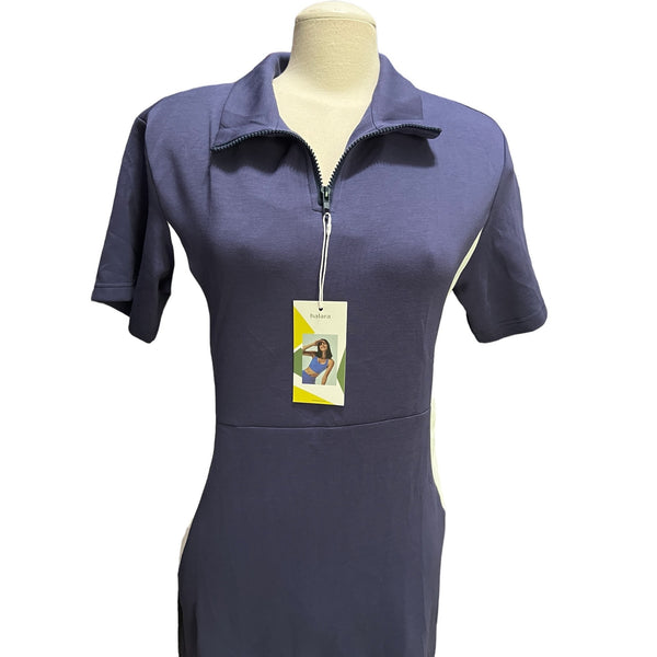 Halara NWT Collared Polo Color Block Short Sleeve Half Zip Casual Mini Dress Sz M Womens Navy Blue