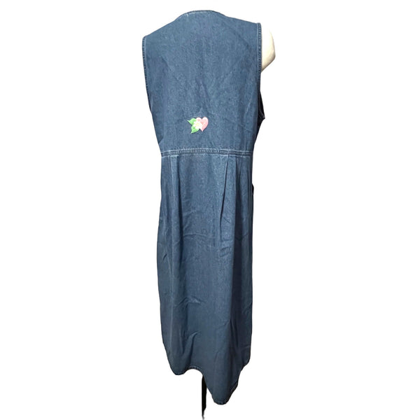 Vintage Denim Cottage Core Dress Sz Large with Embroidered Hearts by Breckenridge