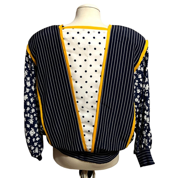 Vintage Jo Hardin Polka Dot Wide Shoulder Blouse Sz 14, Women's Retro Sailor Style Lapel Shirt