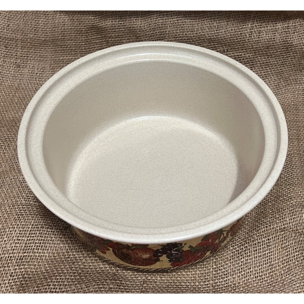 Vintage 3 Quart Clay Casserole Baking Dish with Lid and Fruit Painted