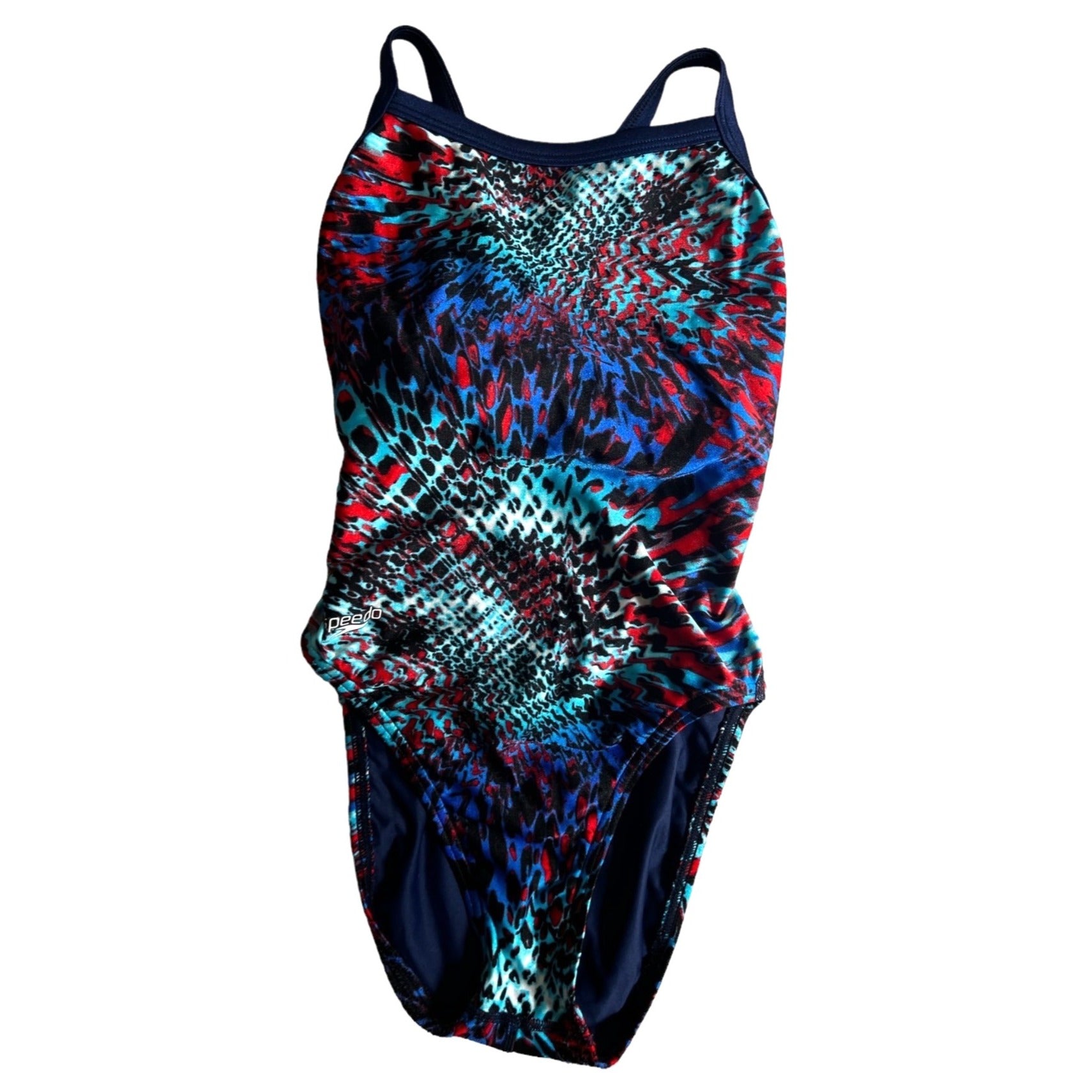 Speedo One Piece Swimsuit Sz 26 (XS) Womens Red Blue Abstract