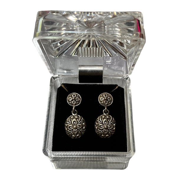Vintage Silver Drop Earrings Ladies 1.5" Drop with Case