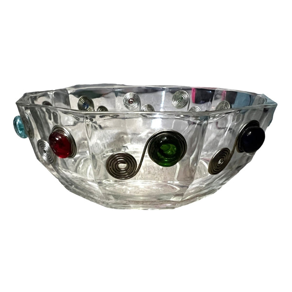 Retro 6 Piece Wine and Snack Serving Set Glass with Jeweled Art Deco Embellished with Wire & Glass Jewels