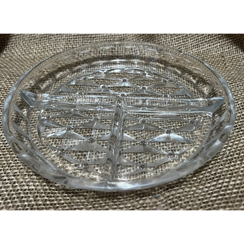 Vintage Crystal Three Compartment Serving Tray Molded Ornate Gorgeous