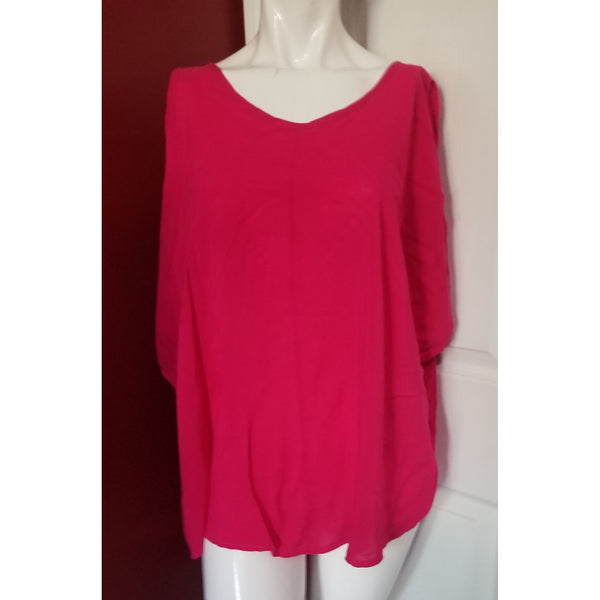 Elan Hot Pink Blouse with Double Tail Sz S Open Shoulder Flowy