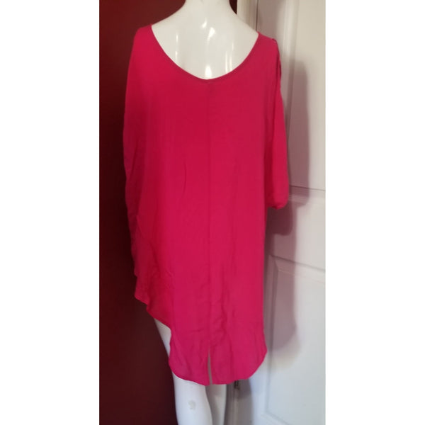 Elan Hot Pink Blouse with Double Tail Sz S Open Shoulder Flowy